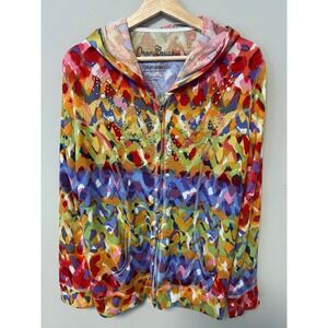 Onque Casuals Zip Up Hoodie Womens XL Multicolor Pre-owned Rhinestone Abstract